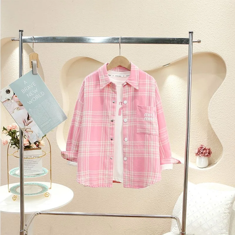 Girls fashion coarse plaid shirt for students comfortable breathable sweat absorbent girls go to school universal and versatile