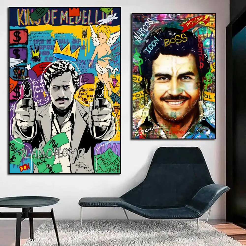 L-lord Pablo Escobar Narcos  Poster Durable Waterproof Aesthetic Stickers Wall Art HD  for Office Bedroom Bar  Coffee Home Decor