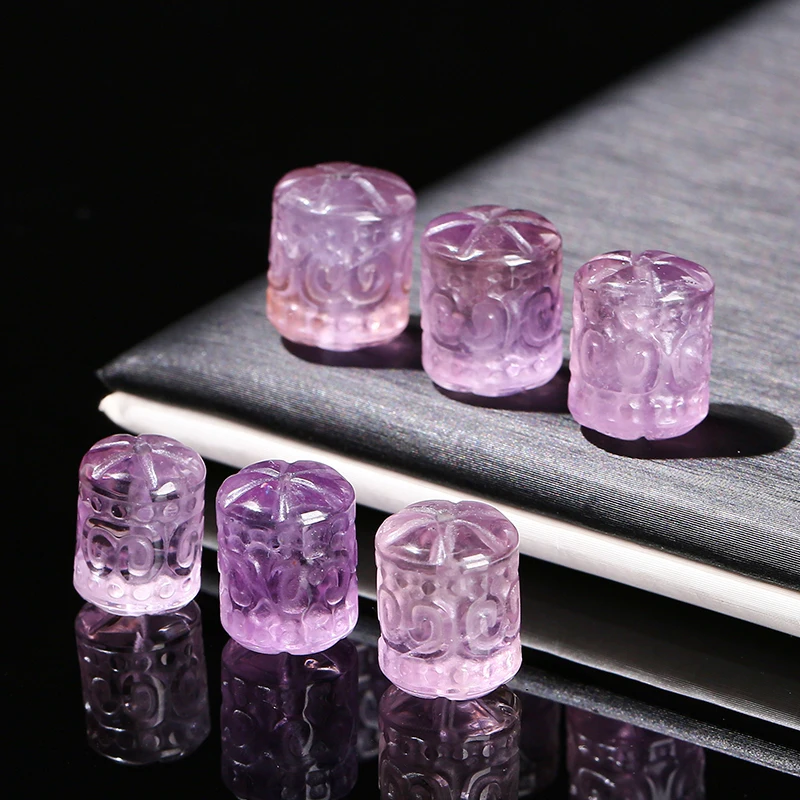 1 Pc Natural Amethyst Carved Patterned Cylindrical Shape Bead Lucky Pendant For Jewelry Making Diy Necklace Bracelet Accessory view 2
