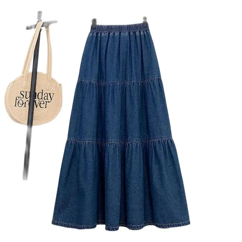 High waisted Denim Skirt A-line Half body cake Fluffy umbrella Skirt Women's Loose Long Half body Skirts 2024 Spring Summer New