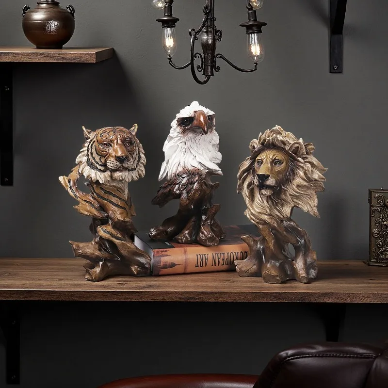 

Simulated Horse and Lion Animal Head Ornaments, Resin Crafts, Office Wine Cabinet Decoration Animal Sculpture Crafts