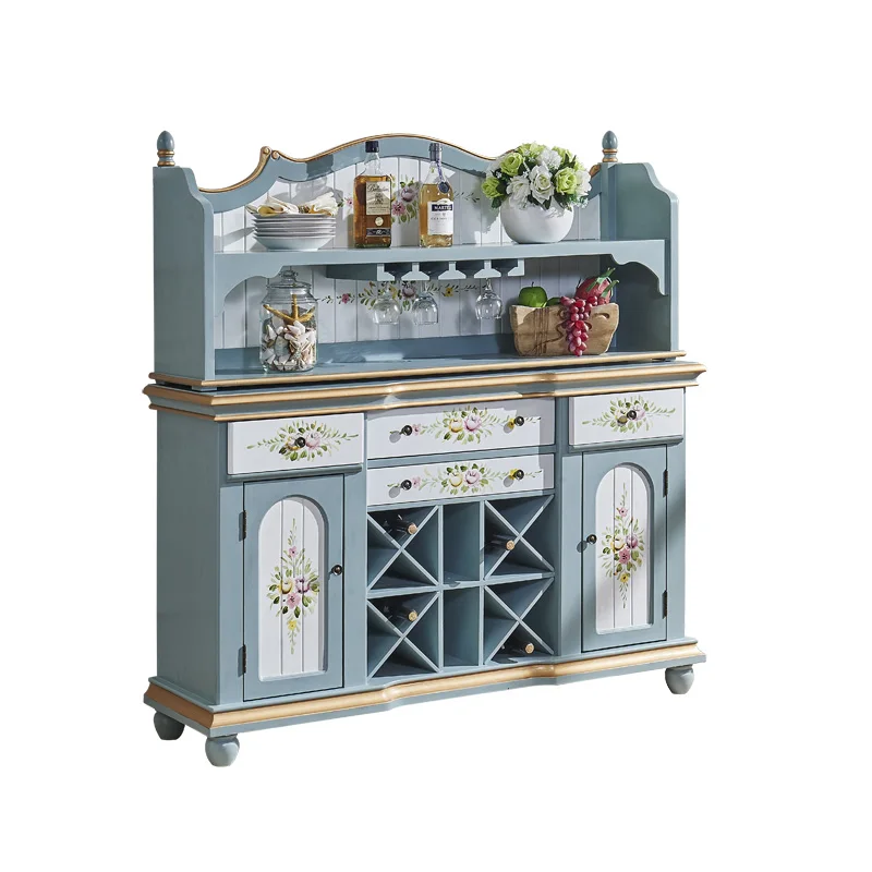 

Painted retro old wine cabinet, tea cabinet, Mediterranean side cabinet