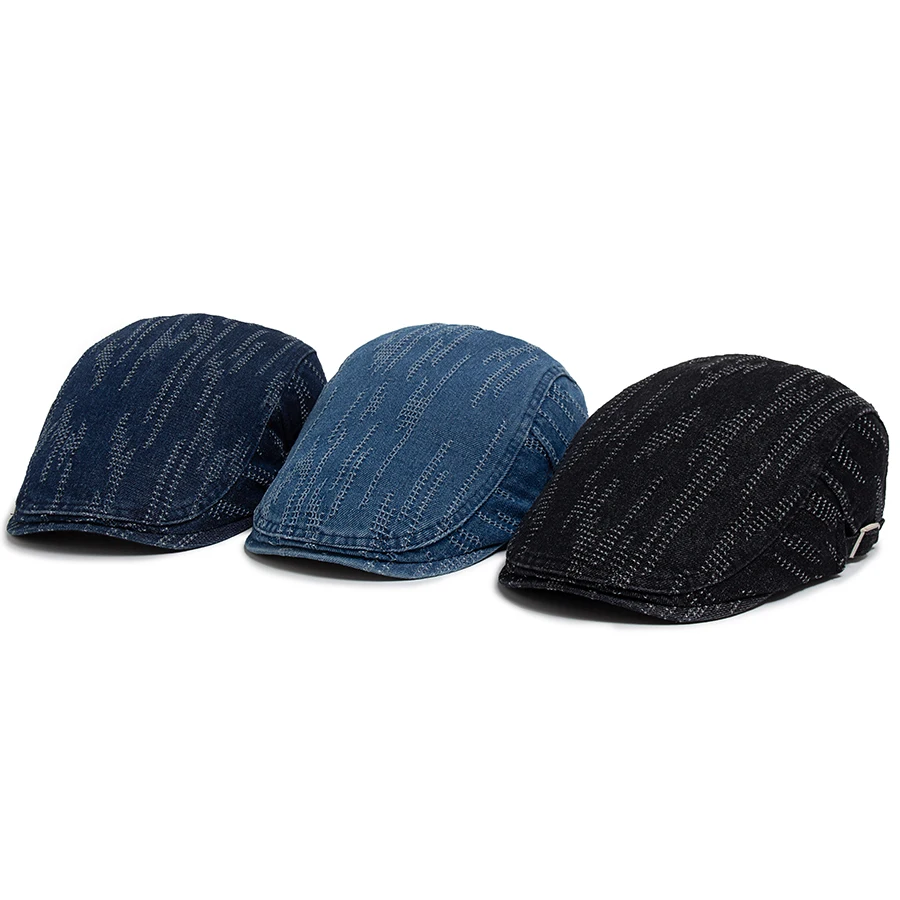 Denim Vintage Berets Men Women Newsboy Cap Summer Casual Cotton Single Layer Visor Flat Hat Autumn Retro Ripped Beret Unisex