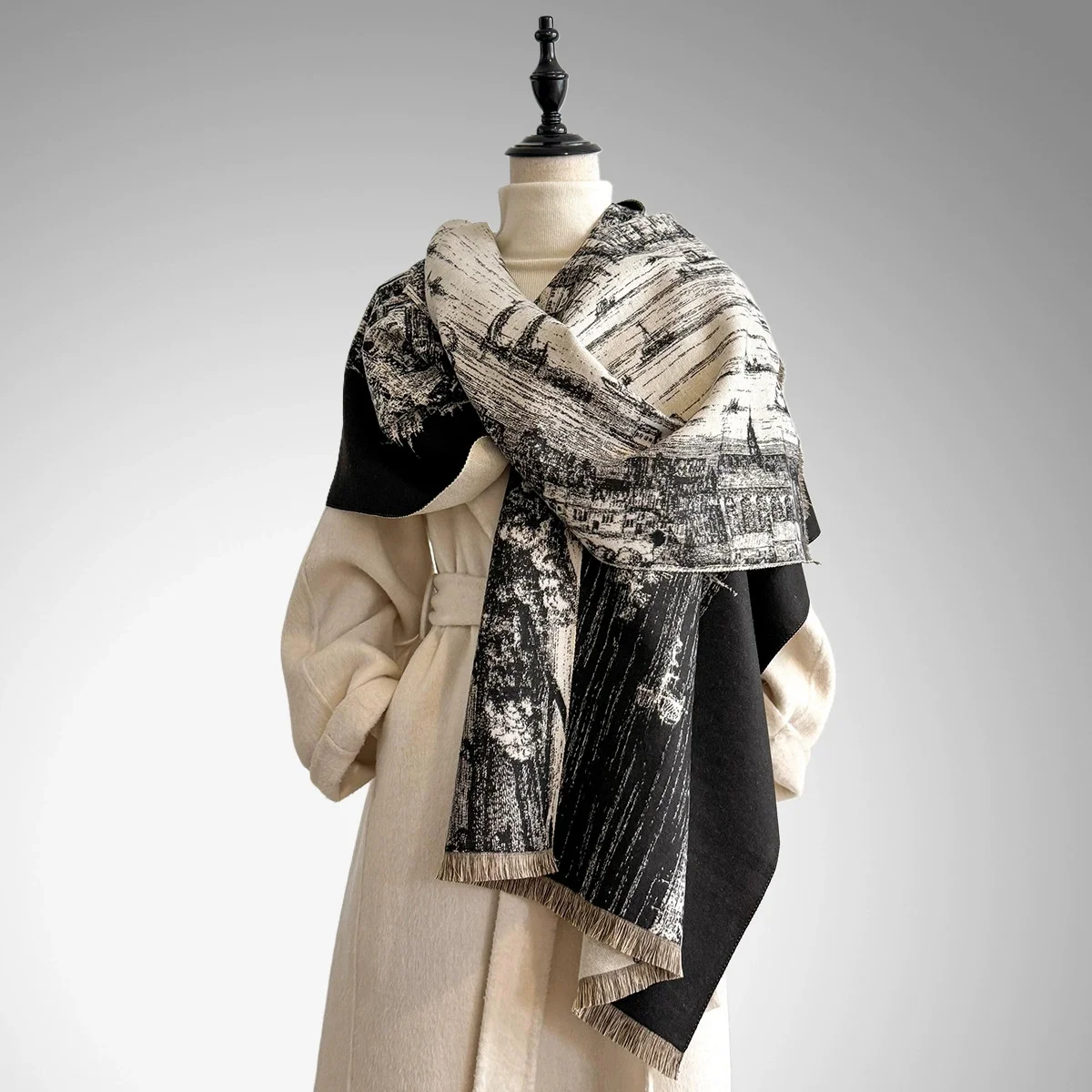 

Элегантные женские жаккардовые кашемировые шарфы из пашмины, зимние толстые, теплые, двусторонняя шаль, морозостойкий и ветрозащитный шарф-одеяло