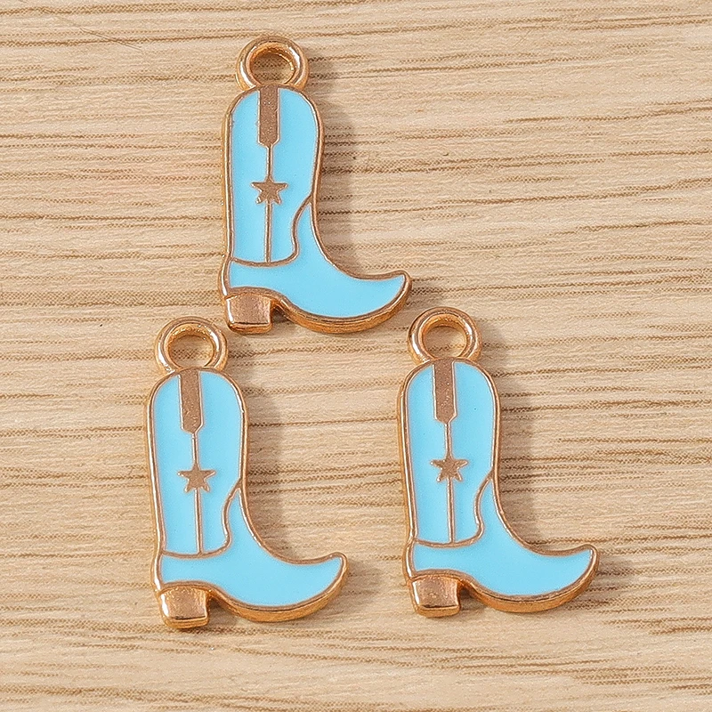 10pcs Cute Enamel Cowboy Boots Hat Charms Pendants for Jewelry Making DIY Drop Earrings Necklace Bracelets Handmade Crafts Gifts