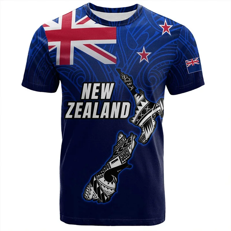 New Zealand Flag Graphic T-Shirt For Men Maori Rugby's Ball 3D Print Short Sleeve Hawaiian Street Sports T Shirts O-Neck Top Tee