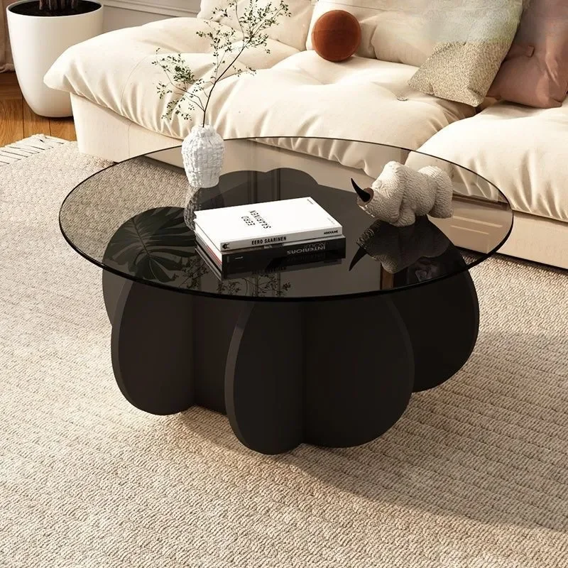 Glass coffee table light luxury modern coffee table living room small apartment round coffee table Internet