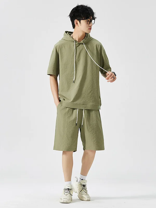 

Мужской спортивный комплект с защитой от солнца, быстросохнущий, свободного кроя, с короткими рукавами и шортами, повседневный модный летний наряд JXAETE