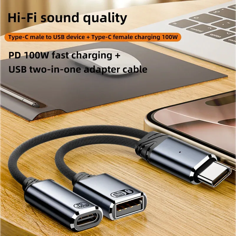 كابل USB C OTG 2 في 1 من النوع C إلى USB A مع منفذ شحن PD لهاتف Samsung Huawei Xiaomi والكمبيوتر المحمول والكمبيوتر اللوحي