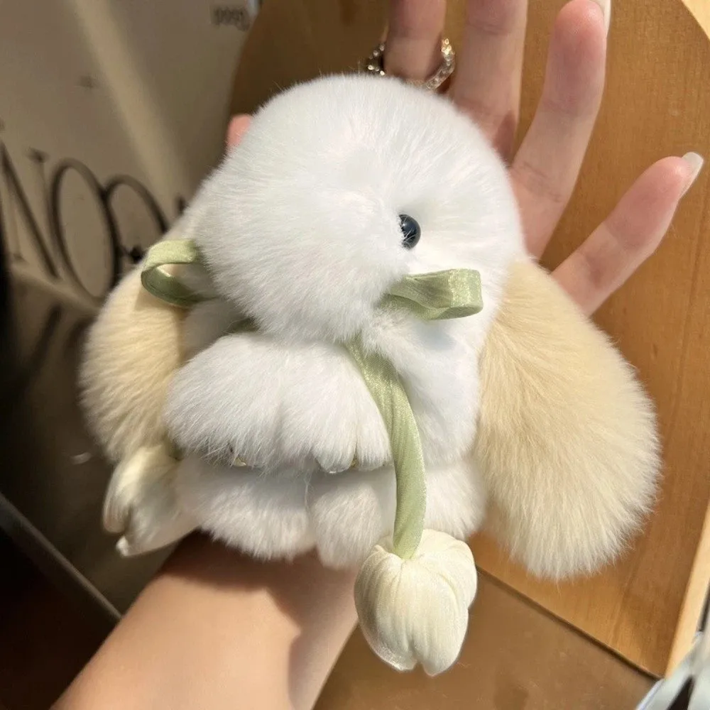 Cute Artificial Rabbit Fur Bunny Keychain Pompon Fluffy Rabbit Key Chain Trinket Bag Pendant Gifts