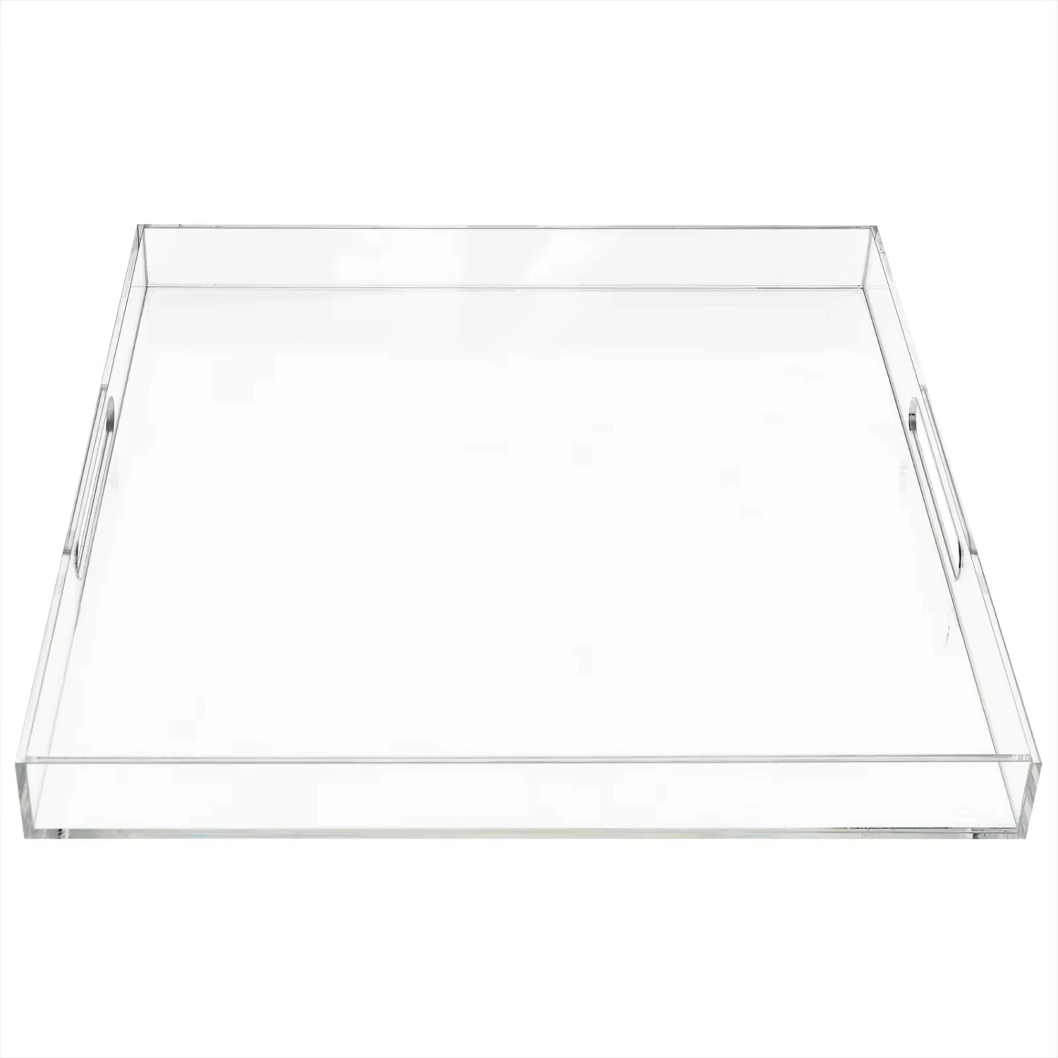 

New Square Clear Acrylic Serving Tray 18.9X18.9 Inches with Handles, Spill Proof