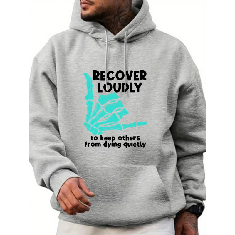 Fashionable Men'S Letter Print Hooded Sports Casual Street Pullover Sweatshirt