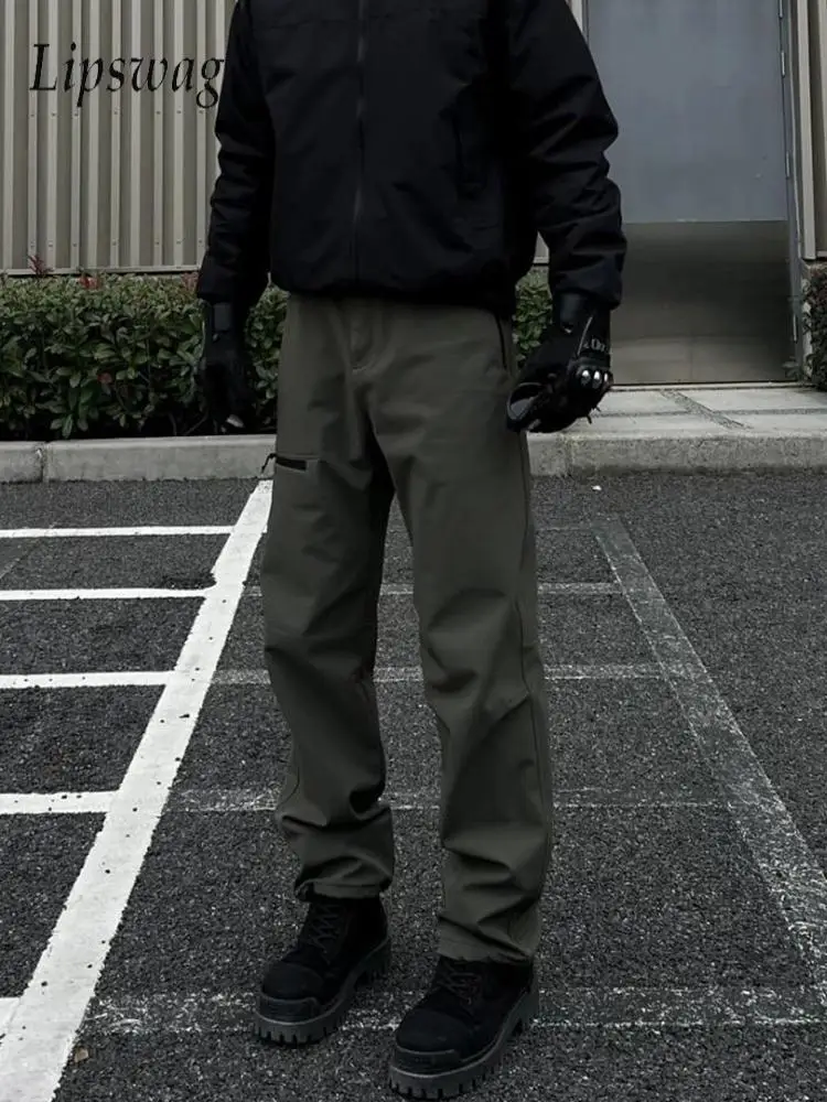 

Уличные повседневные мужские прямые брюки, осень 2024, новые модные однотонные брюки-карго, мужские весенние стильные лоскутные брюки на молнии