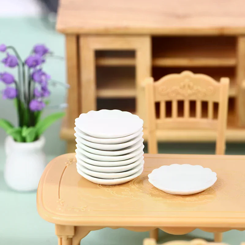 2pcs 1:12 Dollhouse Miniature Ceramic Plate Lace Dessert Dish Mini Tableware Home Decor Toy