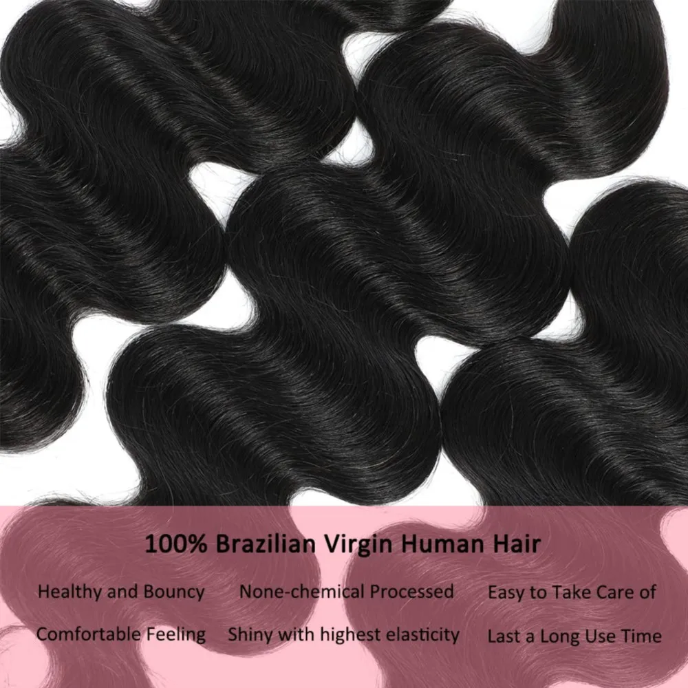 Bundles brésiliens de cheveux humains Body Wave pour femme, 100% cheveux humains, extensions non traitées, noir naturel, 30 po, document # 1B