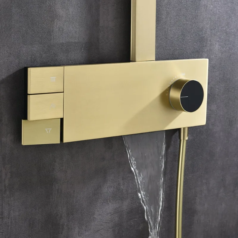 Full Copper Brushed Gun Gray Bathroom Shower Set Home Bathroom Pressurized Moving Shower Head Mixing Valve Tap