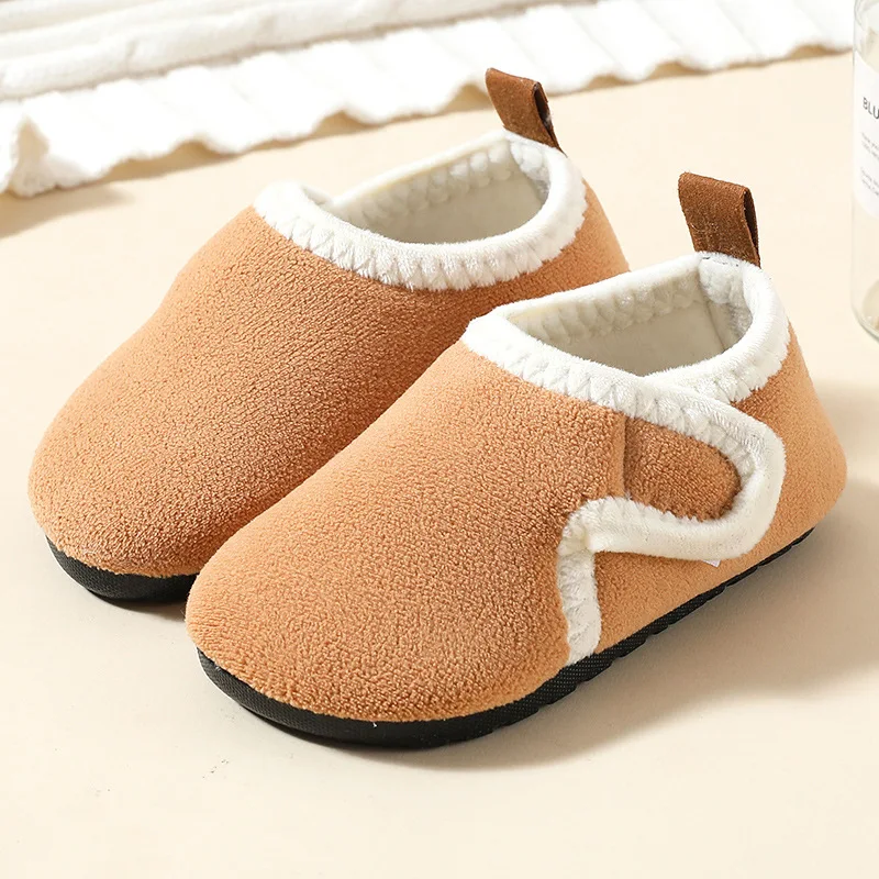 Autumn Winter Indoor Kids Shoes Anti Slip Soft Sole Children Floor Shoes Boys Girls Plush Warm Cotton Slipper Solid Home Shoes