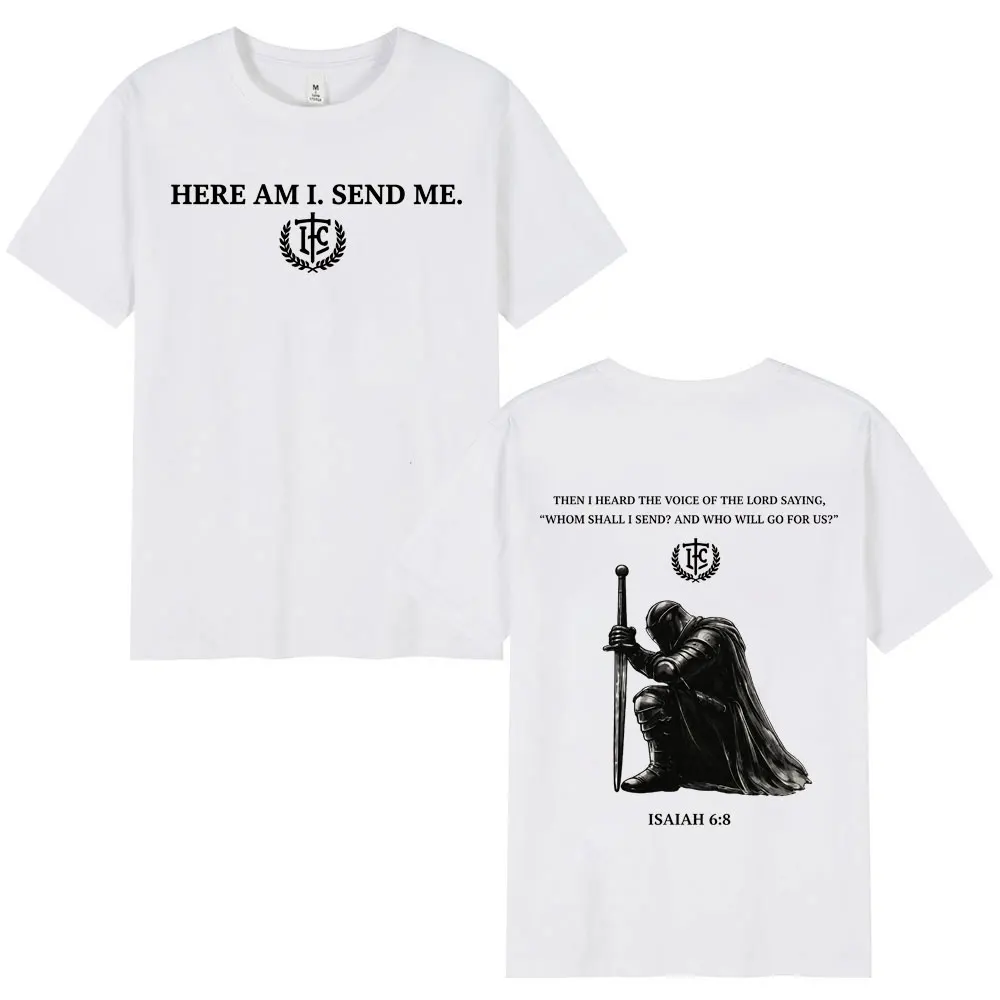 Here Am I Send Me Bible Verse T-shirt Men Women Gothic Vintage Short Sleeve T Shirts Summer Fashion Casual 100%cotton T-shirts