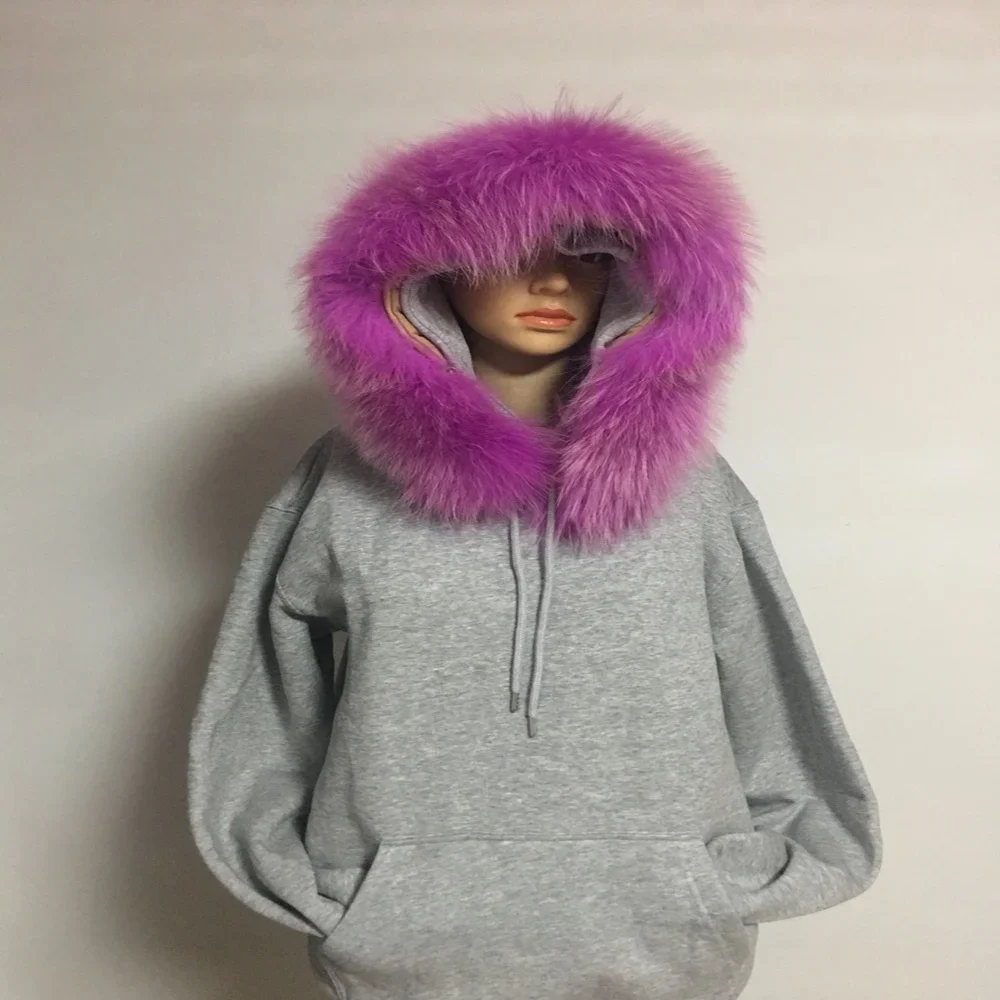 Customized fur collar jumper Unisex over sized hoodie 100% Cotton hoodie plain blank Pullover Hoodie