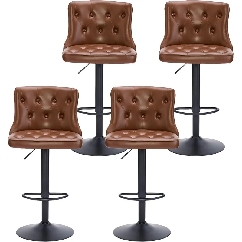 

4 Pieces Brown Adjustable Swivel Bar Stools with Backs Retro Counter Height Bar Stools for Kitchen Island Faux Leather