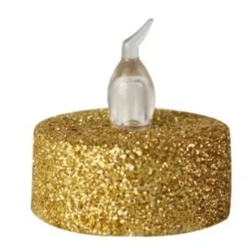 Bougies LED sans flamme en poudre d'or en plastique créatif, décorations de Noël, décoration d'intérieur, lumières électroniques, 12 pièces par paquet