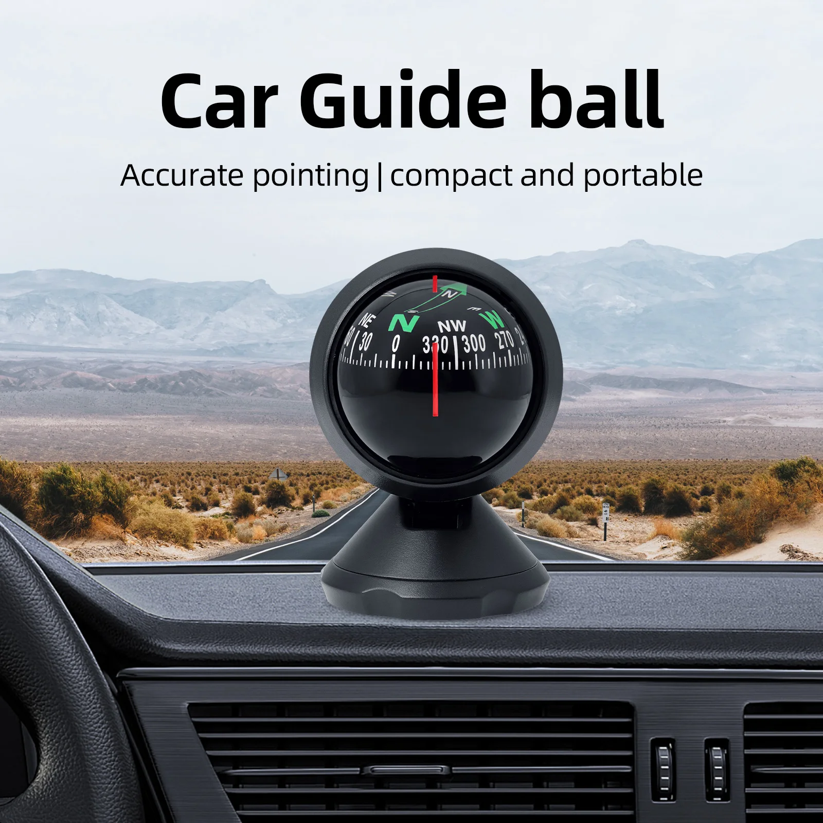 360 Degree Rotation Waterproof Vehicle Navigation Ball Shaped Car Compass with Suction Cup Multifunction Car Inclinometer