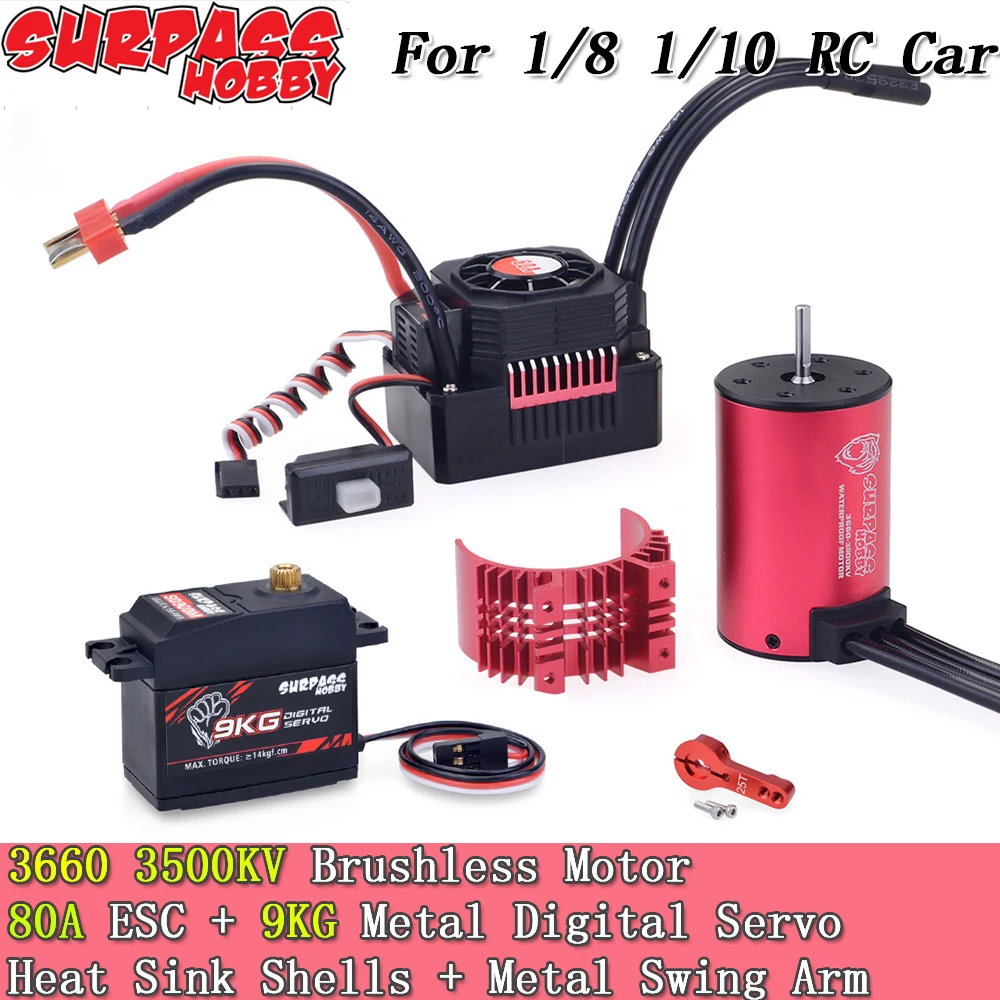 

Surpass Hobby 3660 3500KV Brushless Motor with Heat Sink and 80A ESC with BEC Waterproof for 1/10 1/8 RC Car Truck