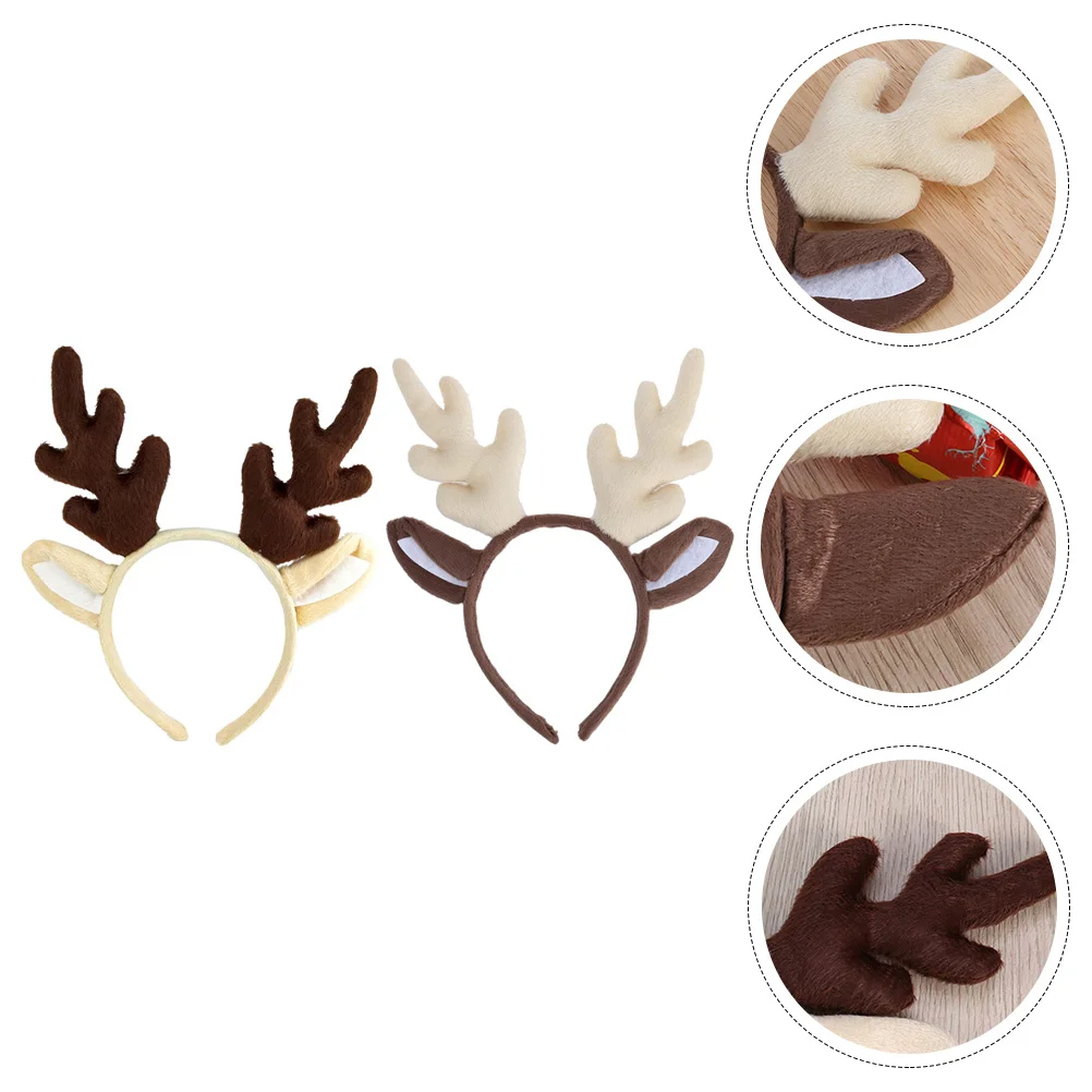 

2 Pcs Antler Headband Deer Horns Ears Antlers Dog Hair Masks Christmas Hoops Accessories Fox Miss