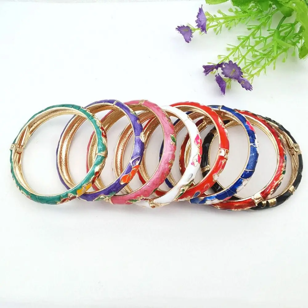 Gelang Cloisonne Tiongkok Enamel Gelang Ganda Tradisional Gelang Bunga Kerawang Peony Gelang Tangan Wanita Antik Etnis