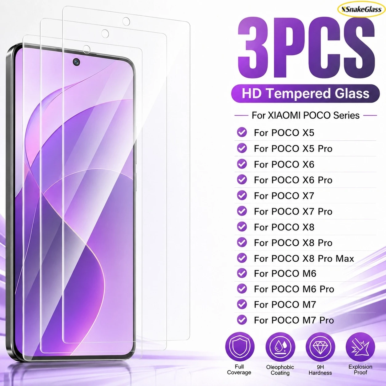 Protecteur d'écran en verre trempé HD, 3 pièces, pour Poco X8 Pro Max X8Pro X7Pro X6 Pro X5 Pro X4 GT M7 Plus M7 Pro 5G, Film de protection à couverture complète