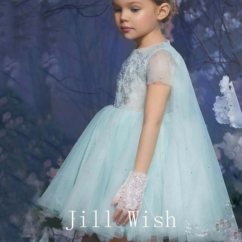 Jill wish-女の子のためのキャップスリーブ付きグリーンドレス,プリンセスドレス,聖体拝領,誕生日パーティー,結婚式,誕生日パーティー,ドバイ,ラグジュアリー,セージ,j187