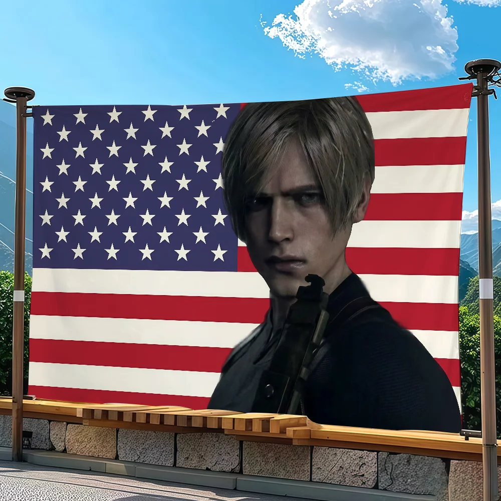 R-Resident E-Evil Leon Flag Tapestry Outdoor Party Bedroom Living Room Dormitory Decorative Themed Wall Hanging Banner Gift