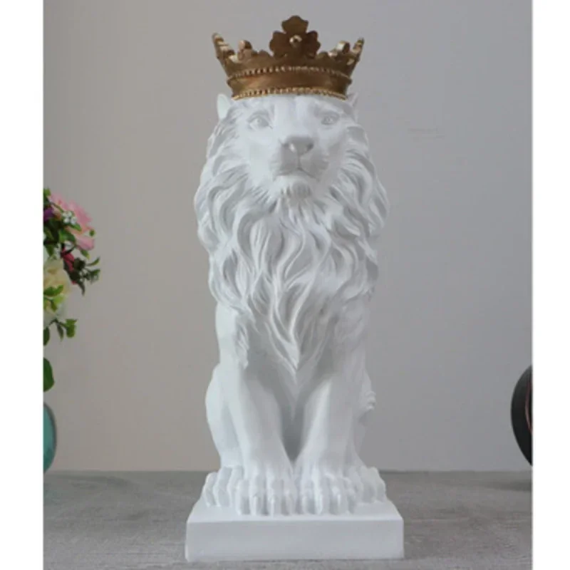 Imagem -05 - Handmade Leão Estatuetas Animais Resina Coroa Lions Estátua Presente Obra Home Office Decor Ornamento da Sala Desk Decor