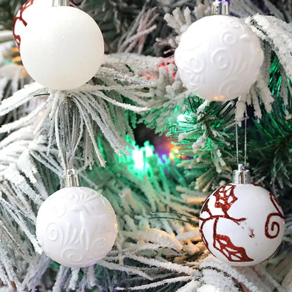 6pcs 4cm/6cm/8cm White Christmas Balls Glitter Plastic Christmas Hanging Balls Pendant Elegant Christmas Tree Pendants