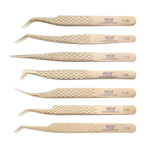 Imagen 1 del producto Pinzas para pestañas antideslizantes con textura de escamas de pescado originales VETUS, punta de fibra hiper fina, pinzas de maquillaje de belleza para ojos de precisión