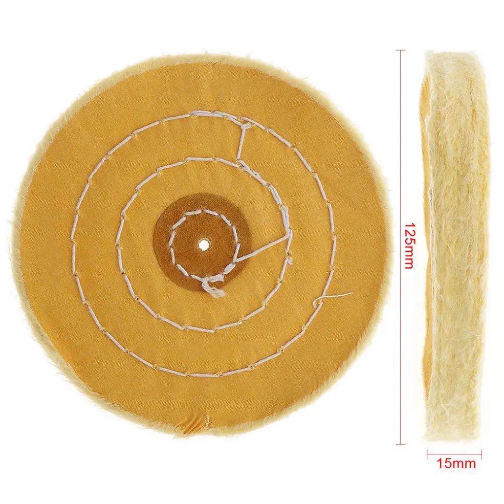 Roda de polimento de lã 5 Polegada em forma de t pano de algodão amarelo almofada de algodão com furo de 5mm para polimento de metal/polimento de carro