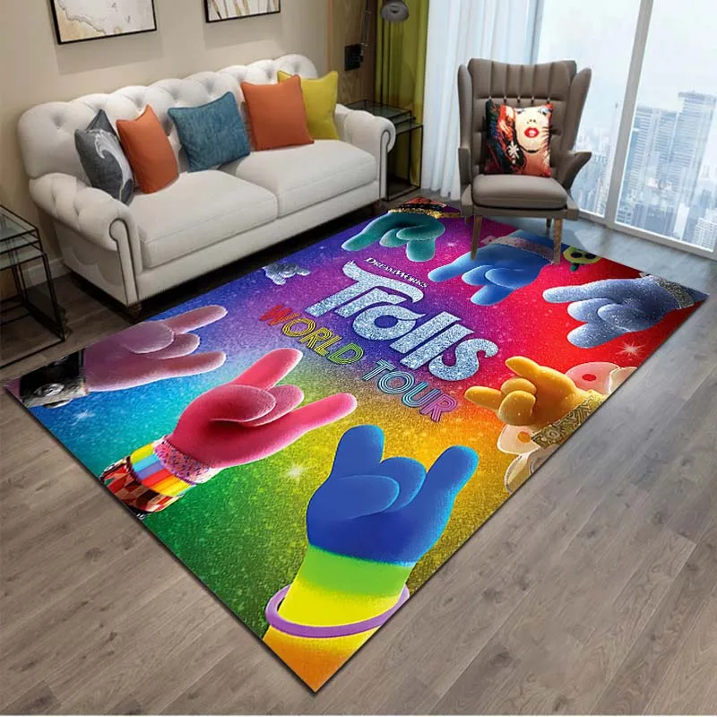 Disney Anime Trolls Cartoon Rug Carpet for Living Room Children's Bedroom Mat Sofa Doormat Floor Rug Home Decor Anti Slip Mat