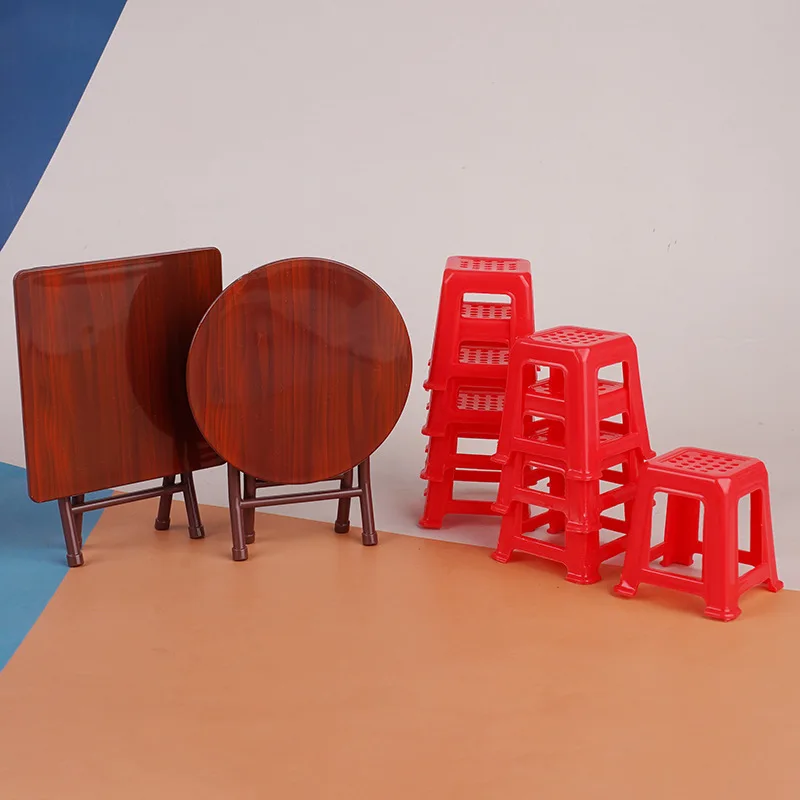 1/12 دمية الأثاث الصينية طاولة قابلة للطي طاولة جونغ وكرسي مجموعة اللعب منزل المطبخ المشهد الحلي ألعاب أطفال