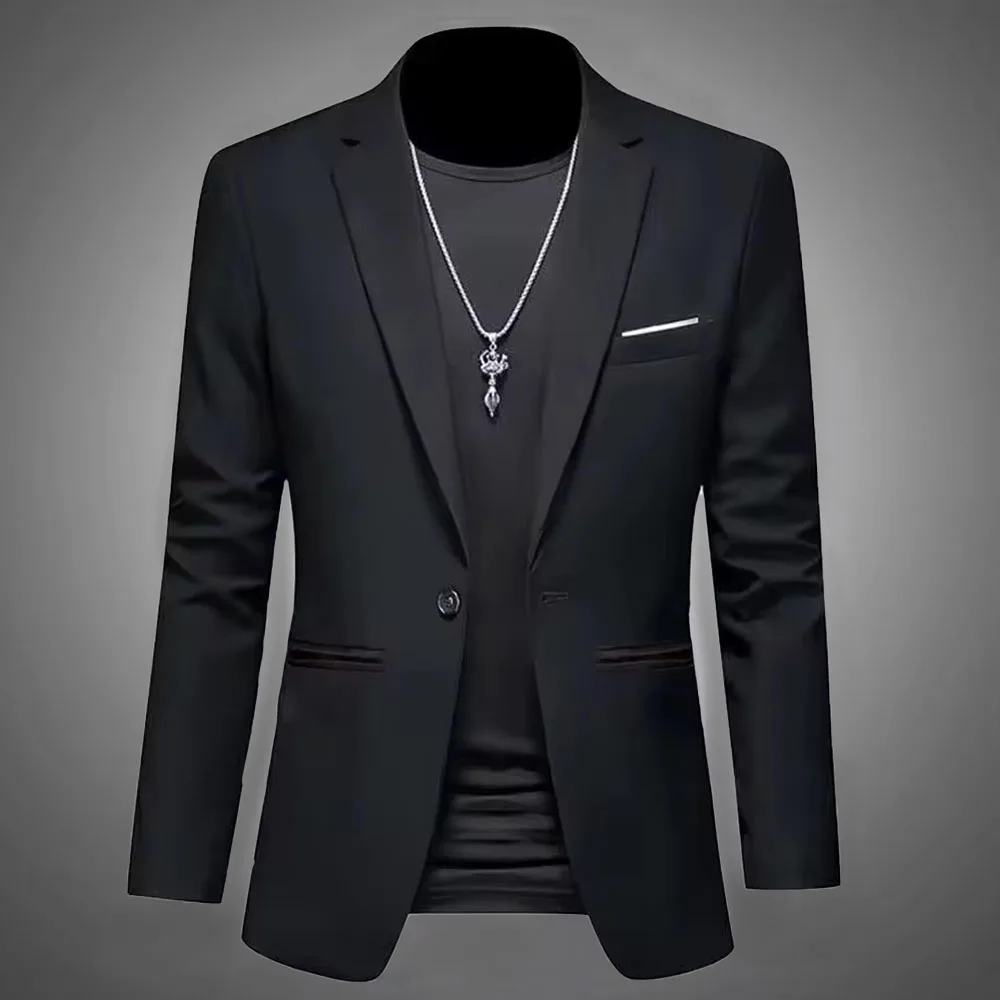 Men\'s Trendy Leisure Boutique Suit Jacket  Autumn Casual Business Slim Fit Non-ironing Single Button Suit Solid Formal Blouse