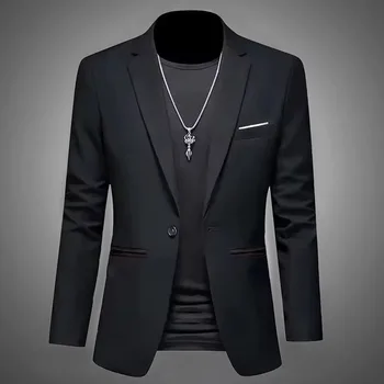 Men's Trendy Leisure Boutique Suit Jacket  Autumn Casual Business Slim Fit Non-ironing Single Button Suit Solid Formal Blouse 4