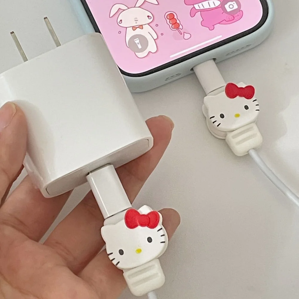 2 Stück/Set Hellokittys My Melody Ladegerät-Schutz für Schnellladekabel, Ladegerät-Kopf-Abdeckung, Kabelzubehör – Detail 1