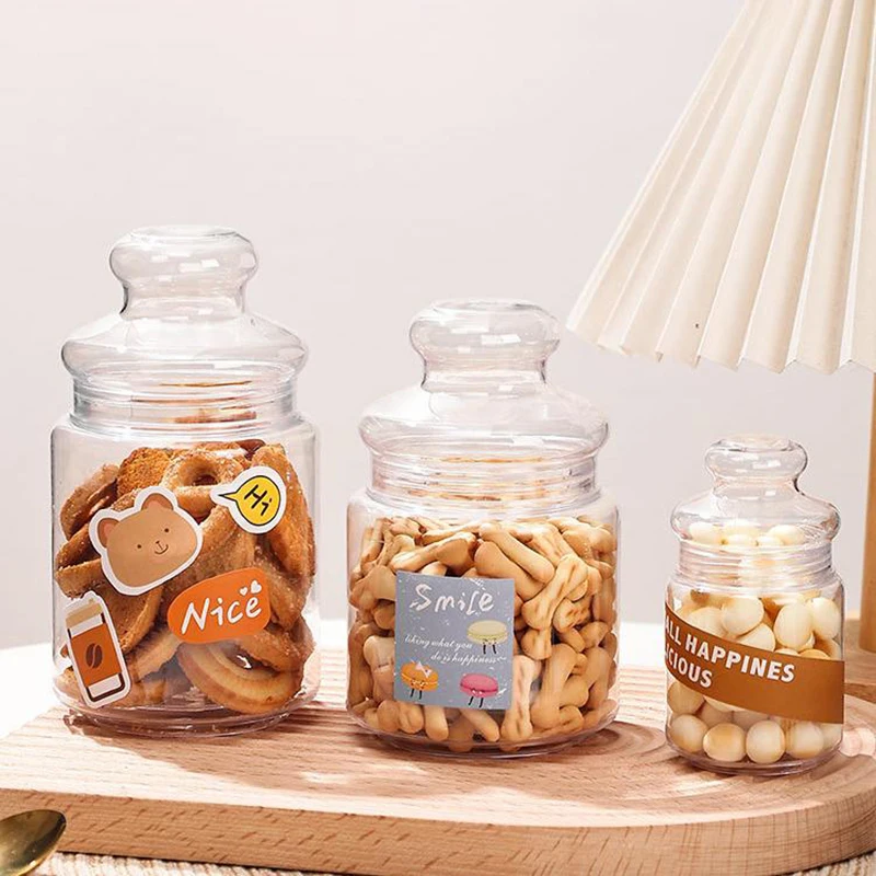 1 قطعة من البلاستيك الشفاف برطمانات الحلوى البلاستيكية كوكي الجرار حاوية تخزين المواد الغذائية قابلة لإعادة الاستخدام حاوية كوكي كونترتوب المنظم #1