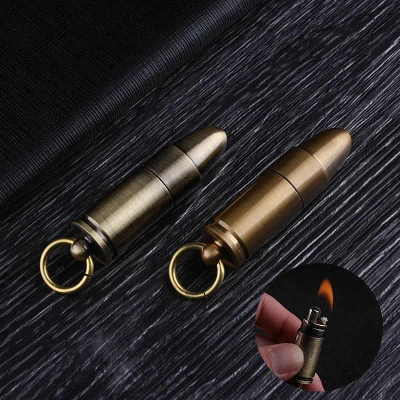 Creative Mini Bullet Shaped Pendant Kerosene Lighter Grinding Wheel Ignites Open Flames Outdoor Waterproof Portable Igniter Gift