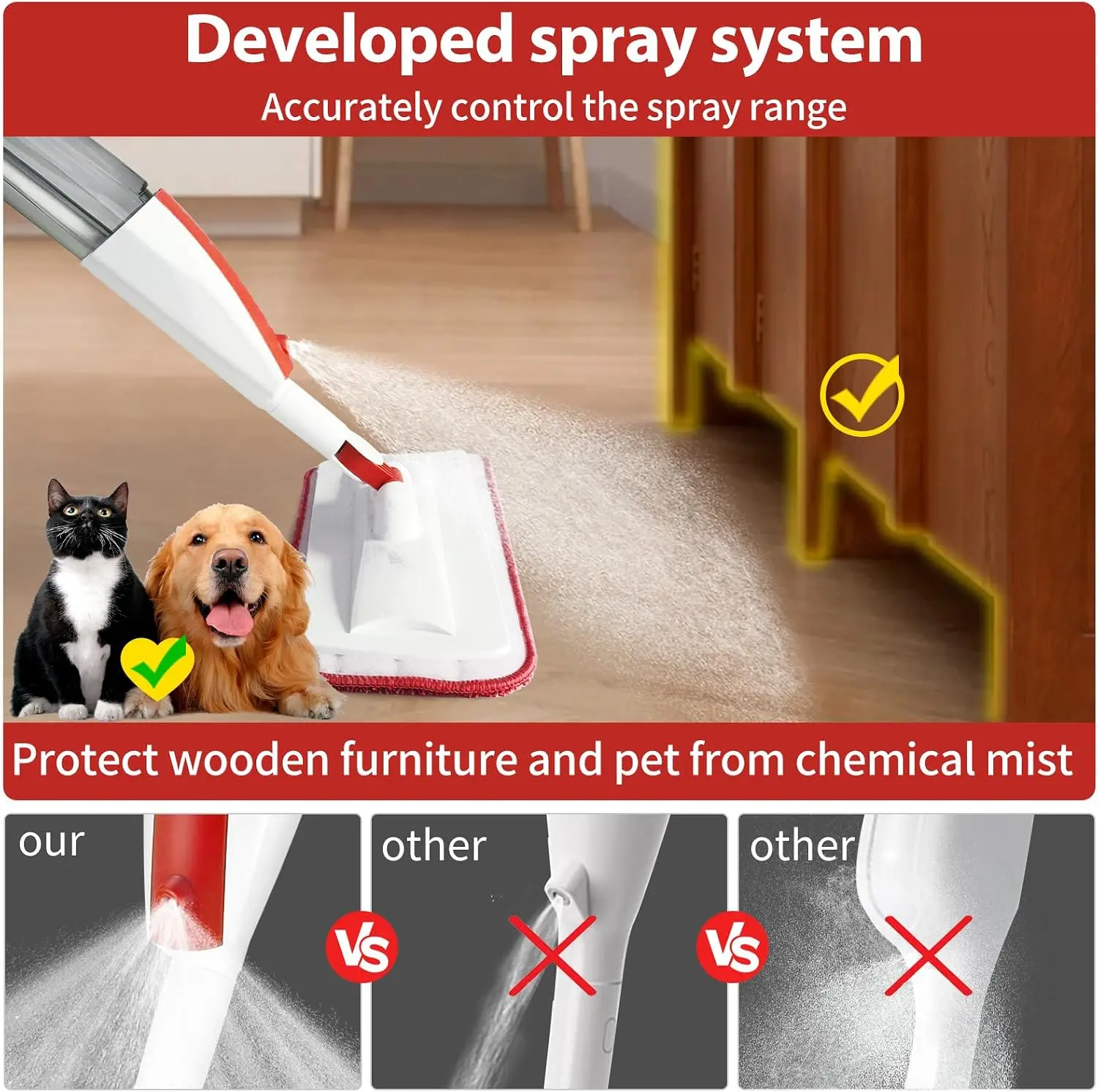 Wet Spray Mop for Floor Cleaning with 14 oz Bottle & 2 Microfiber Pads