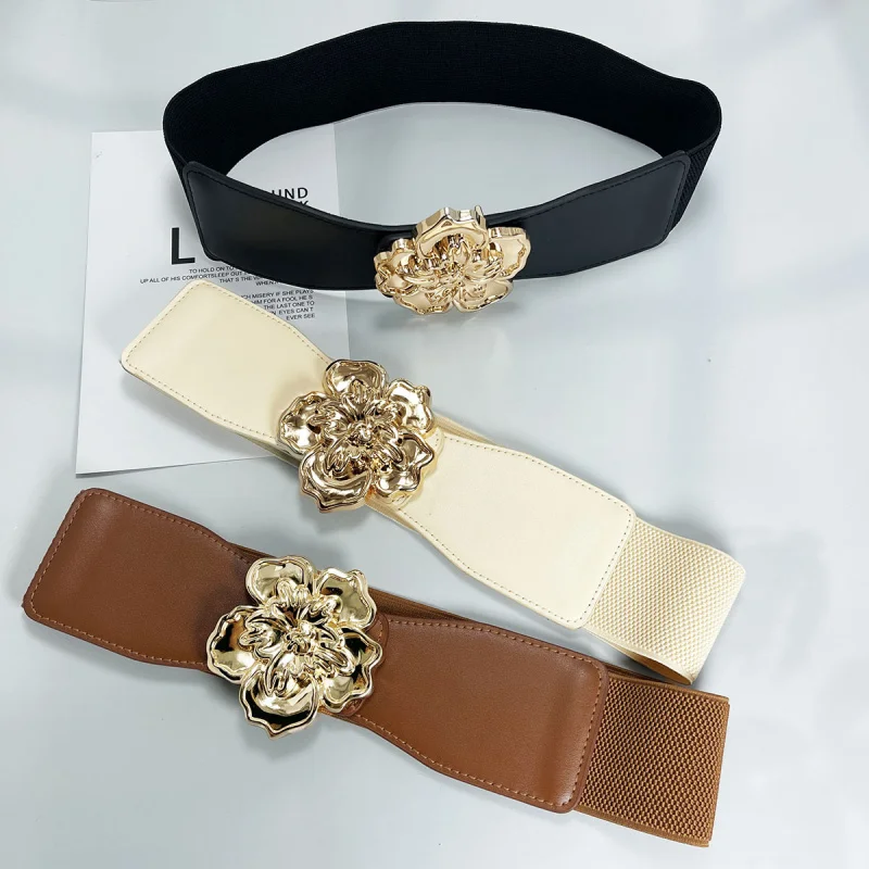 الغربية مطاطا زهرة الديكور بو الجلود النساء حزام الخصر فساتين راقية معطف حزام عريض للسيدات #3