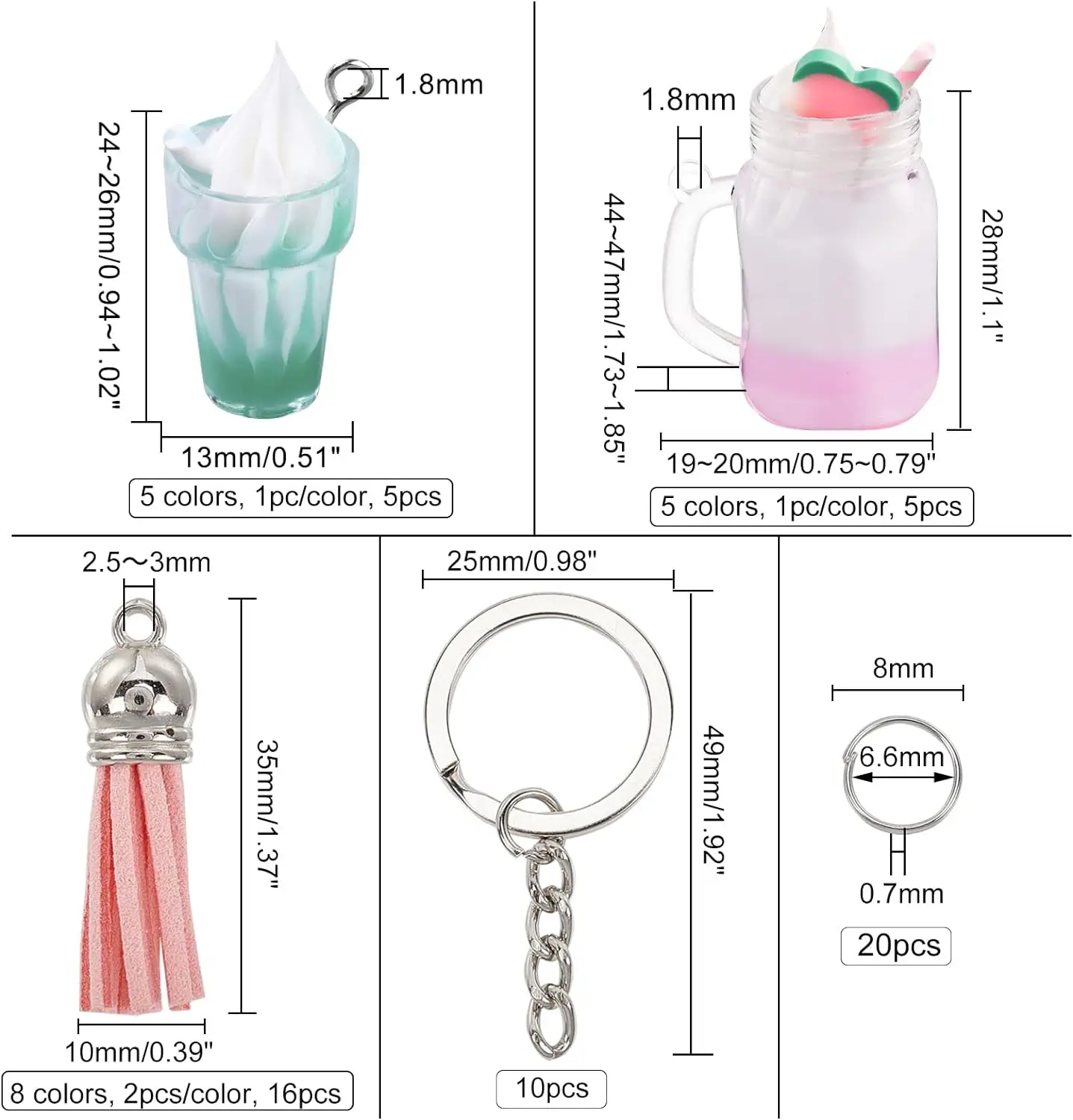 56PCS Mini Milky Tea Keychain Bubble Tea Keychain Pendant Mini Milk Tea Cup with Key Rings and Jump Rings for Jewelry Craft