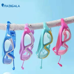 HD children's swimming goggles boys and girls anti-fog large frame swimming glasses comfortable silicone even Ear Plugs Swimming