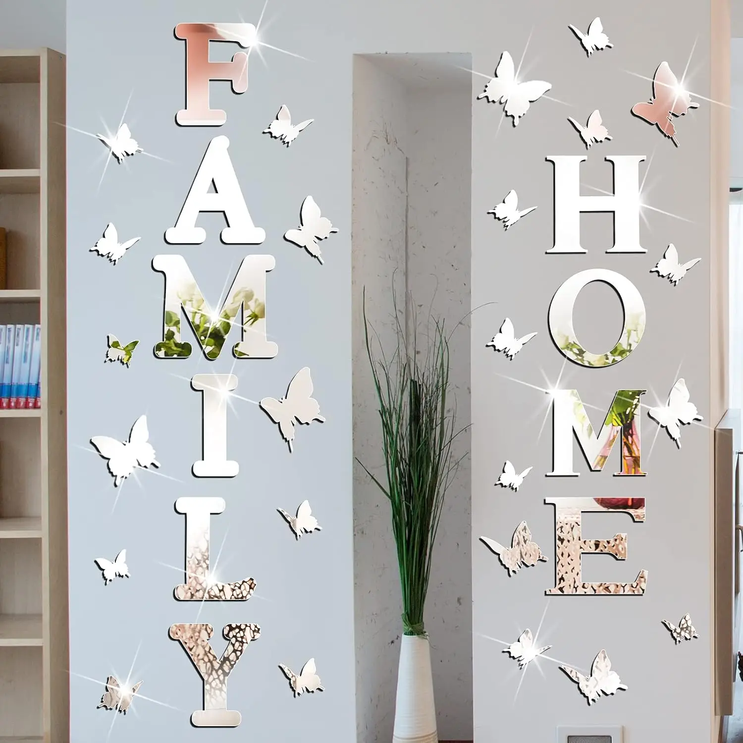 

3D Acrylic Mirror Wall Stickers - Family Home Decor for Living Room, Bedroom, Kitchen (Silver)