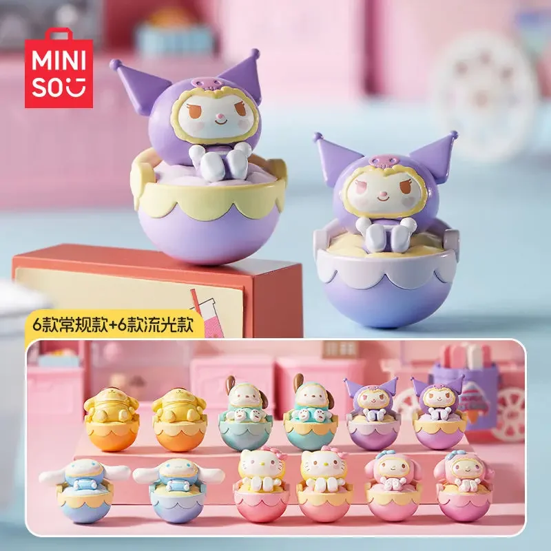 Genuine MINISO Sanrio Characters Cradle Tumbler Series Cartoon Mini Blind Bag Cute Beans Collection Ornaments Decorative Toys