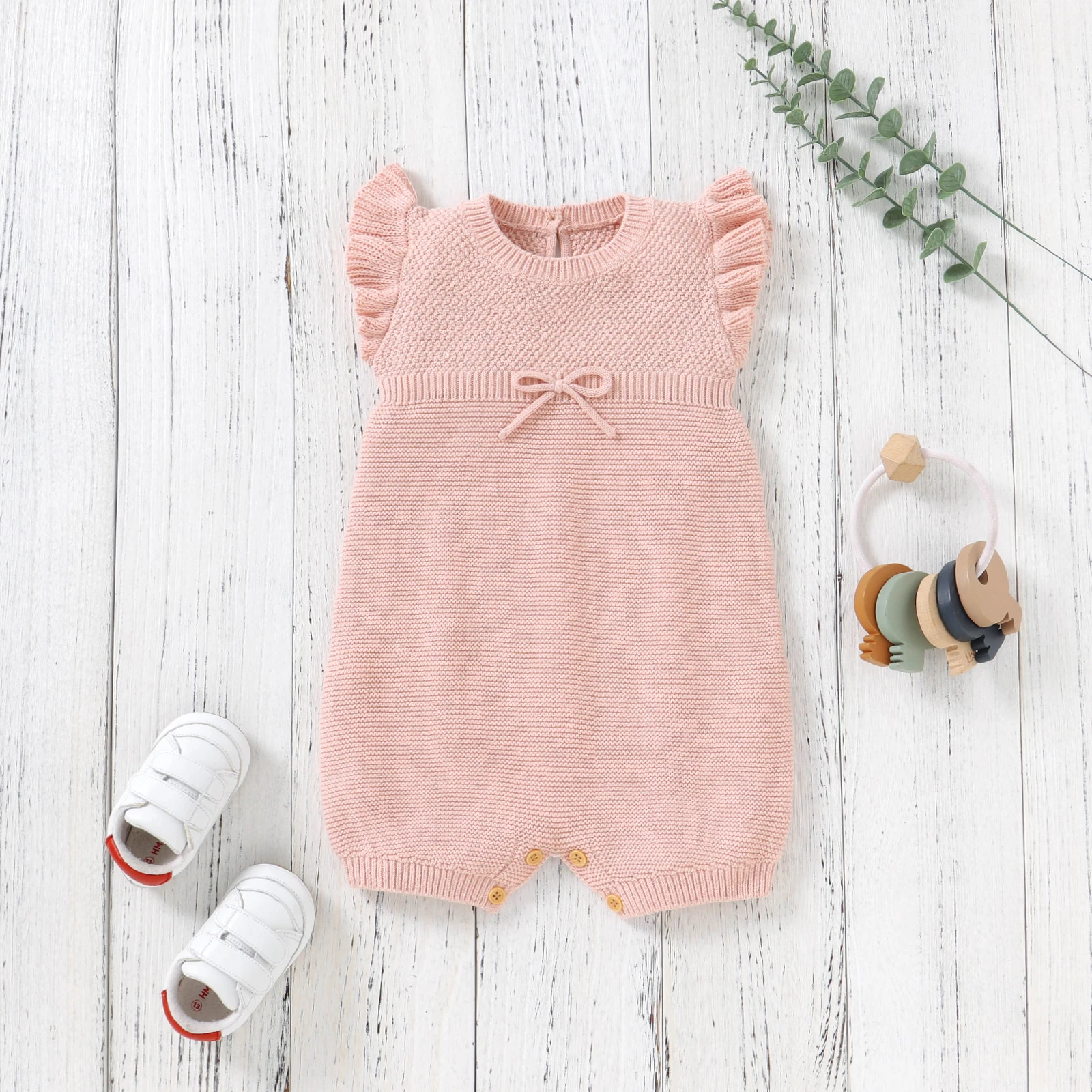 Baby Romper Cotton Knit Infant Girl Newborn Jumpsuits Sleeveless Fashion Solid Ruffles Toddler Clothes 0-18M Tie Overalls Summer